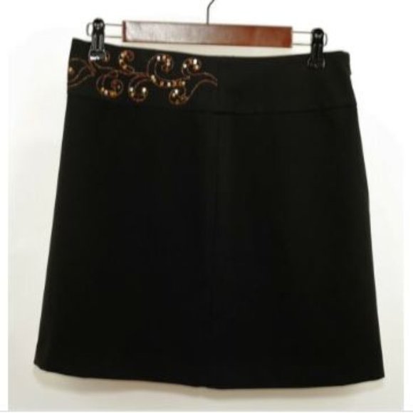 CACHE BLACK A LINE MINI SKIRT w/ BEADING & SEQUINS - Picture 3 of 8